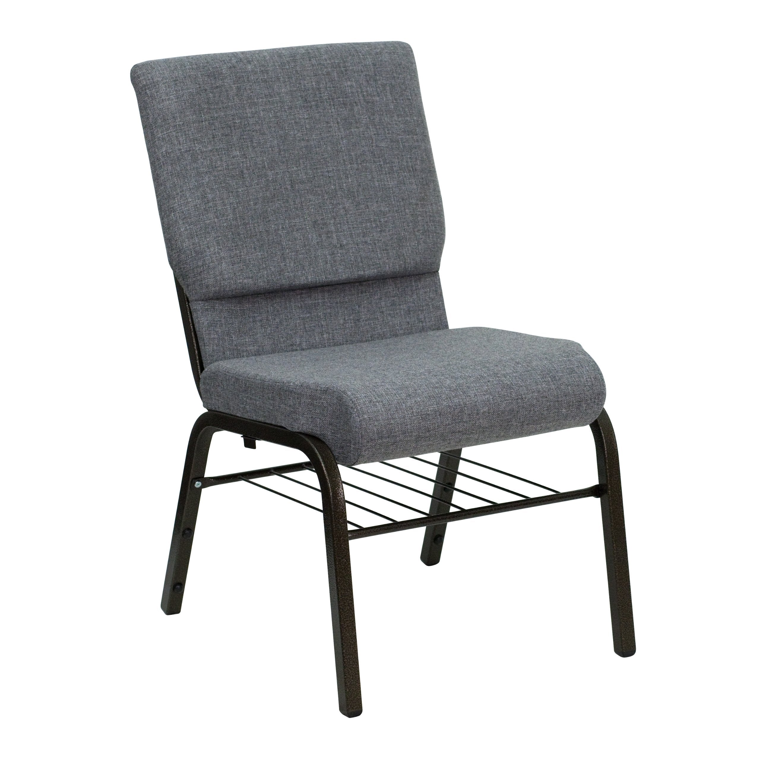 Flash Furniture Hercules Series 18.5''W Green Patterned Fabric Church Chair With 4.25'' Thick Seat, Book Rack - Gold Vein Frame